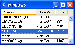Windows XP / TableSorter application